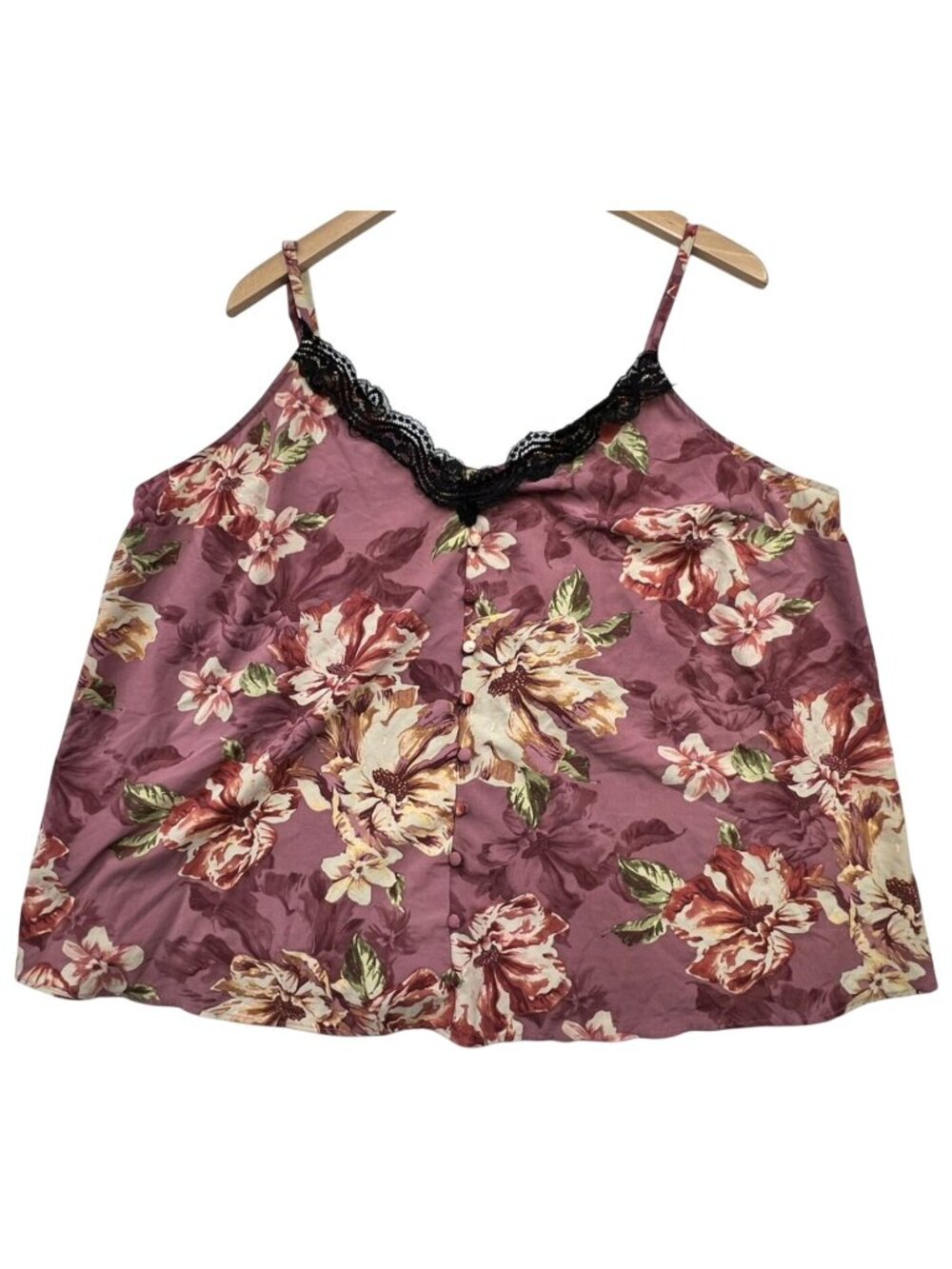 Torrid Women's Lace Button Cami V Neck Tank Top Sleeveless Size 1X Pink Floral